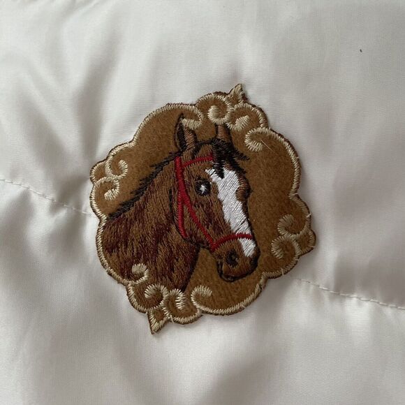 Old Navy Down Puffer Vest Size Large Girls Ivory Vintage 90s Horse Patch… - Picture 5 of 8